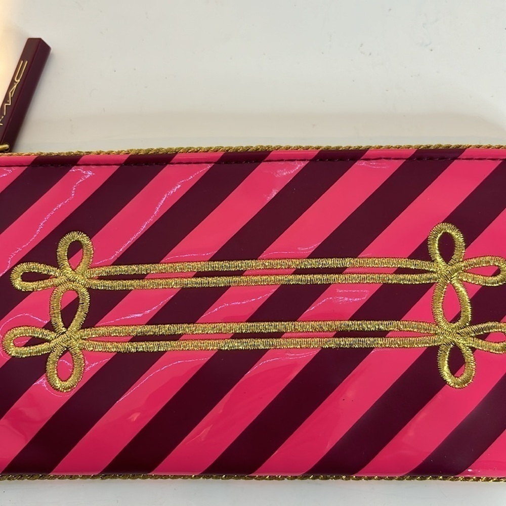 MAC Nutcracker Sweet Makeup Cosmetics Bag, Burgundy Striped Carry Pouch - Picture 6 of 6